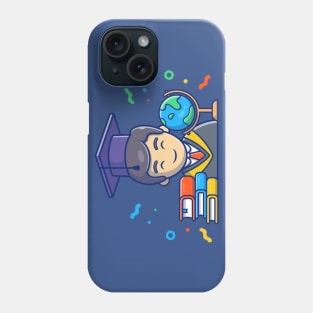 Men Graduating, Globe, And Books Cartoon Phone Case