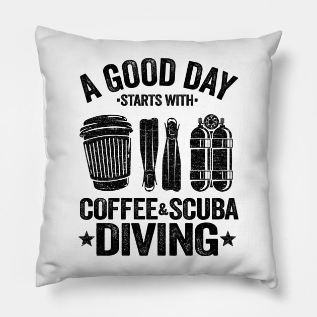 Scuba Diving & Coffee Quotes Funny Divers Gift Pillow by Kuehni