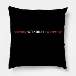 Strong STEMinist HTML Code Dark Theme Pillow