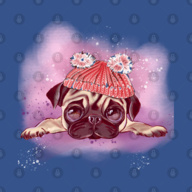 Discover Christmas Pug with Winter Hat 02 - Dog - T-Shirt