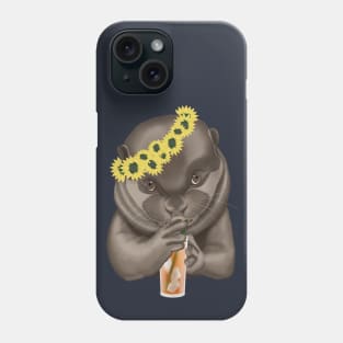 Cute otter with a cocktail and a wreath on his head. Phone Case