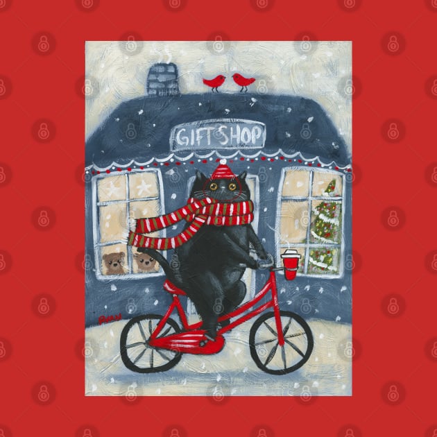 Christmas Gift Shop Bicycle Ride by KilkennyCat Art