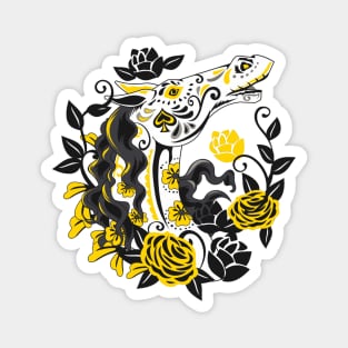 Horse Skull with Yellow Roses Dia de los Muertos Magnet