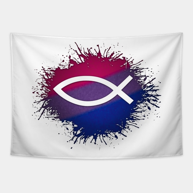 Paint Splatter Bisexual Pride Christian Fish Symbol Tapestry by LiveLoudGraphics