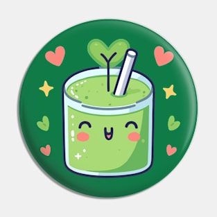 Kawaii Green Avocado Drink with Hearts | Cute Kawaii Food Art for Healthy Vegans Pin