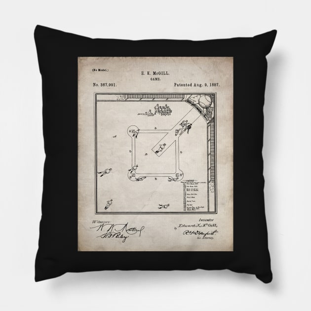 Baseball Patent - Sports Fan Softball Baseball Art - Antique Pillow by patentpress