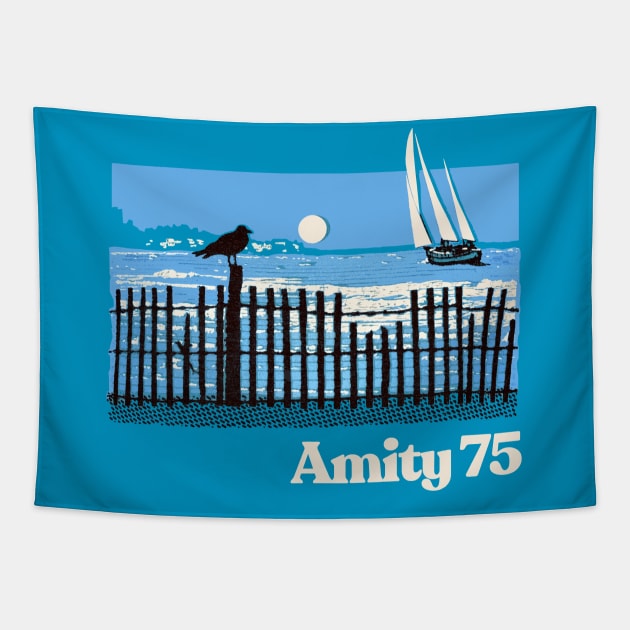 Amity 1975 - The Summer Of Jaws - Vintage Style Souvenir Design Tapestry by DankFutura