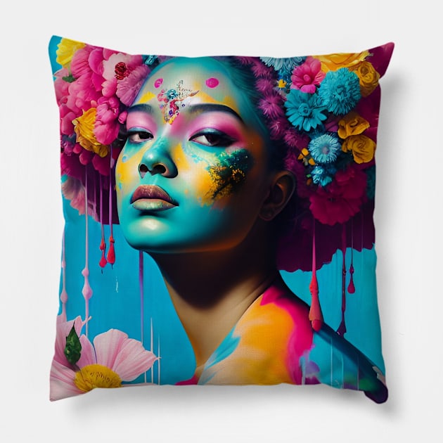 Black Woman With Flowers Pillow by ERArts