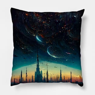 City In Space Artwork Pillow