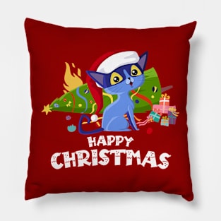 Naughty Christmas Cat (on dark colors) Pillow