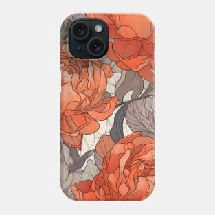 Orange and grey peonies pattern Phone Case