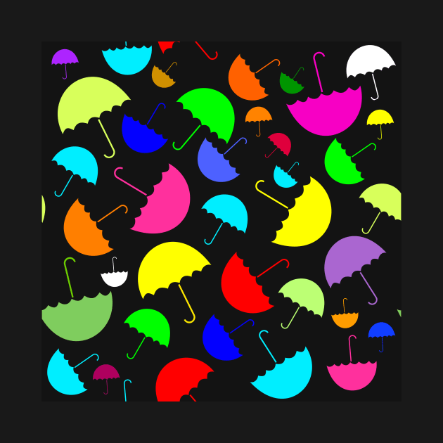 Bright happy colored umbrellas on a black background by pickledpossums