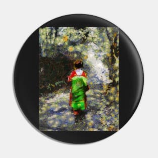 Moonlight Maiko Impressionist Painting Pin