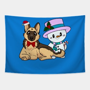 Christmas / Holiday German Shepherd and Snowman Tapestry