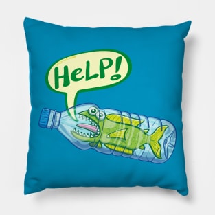 Fish inside a plastic bottle asking for help Pillow