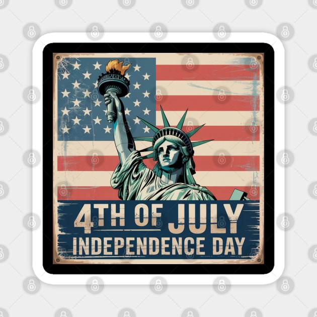 4th of July Independence Day Statue of Liberty American Flag Patriotic Vintage Magnet by Creatifly Graphic Tees