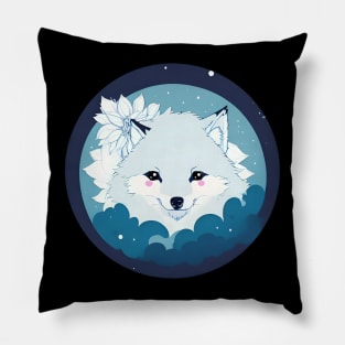 watercolor blue flower wolf fullmoon illustration sticker Pillow