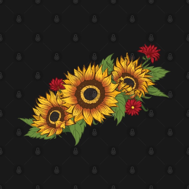 Sunflowers and Red Daisies by coneilldesigns