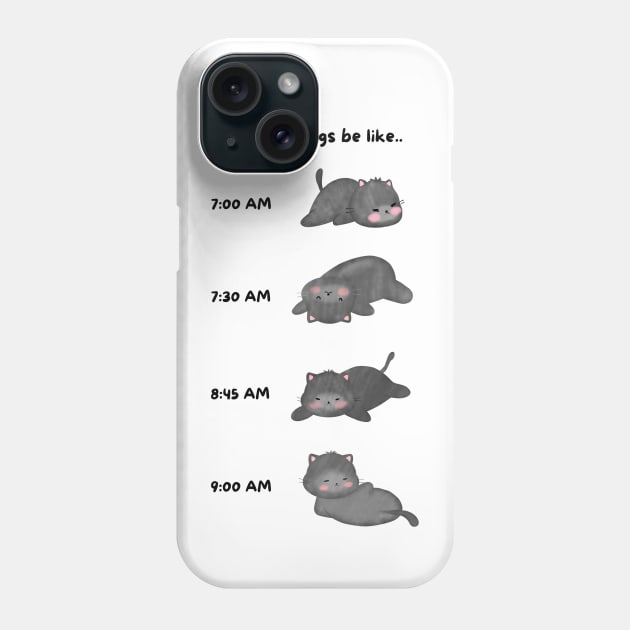 Lazy Black Cat Morning Routine Phone Case by JileeArt