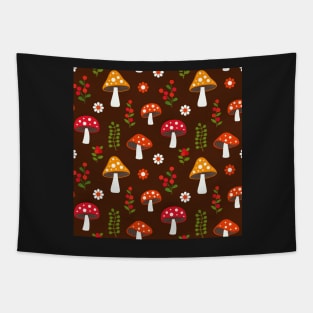 Mushroom pattern with flowers and berries Tapestry