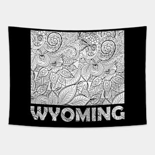 Mandala art map of Wyoming with text in white Tapestry