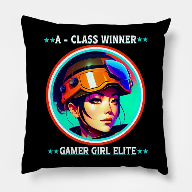 A-Class Winner Gamer Girl Elite Pillow by QuirkyPrintShop