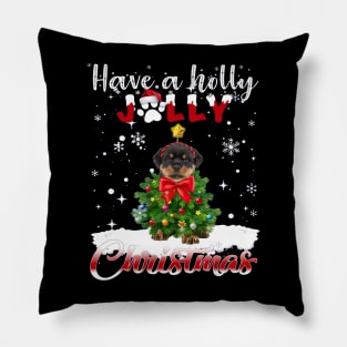 Have A Holly Jolly Christmas Rottweiler Dog Xmas Tree Pillow