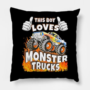 This Boy Loves Monster Trucks Pillow