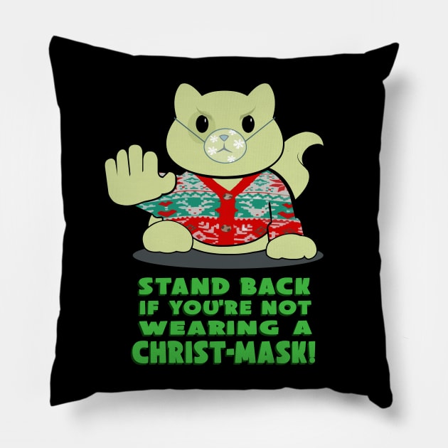 merry chritsmask cat Pillow by Brash Ideas