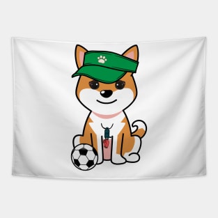 Funny orange dog is a soccer coach Tapestry