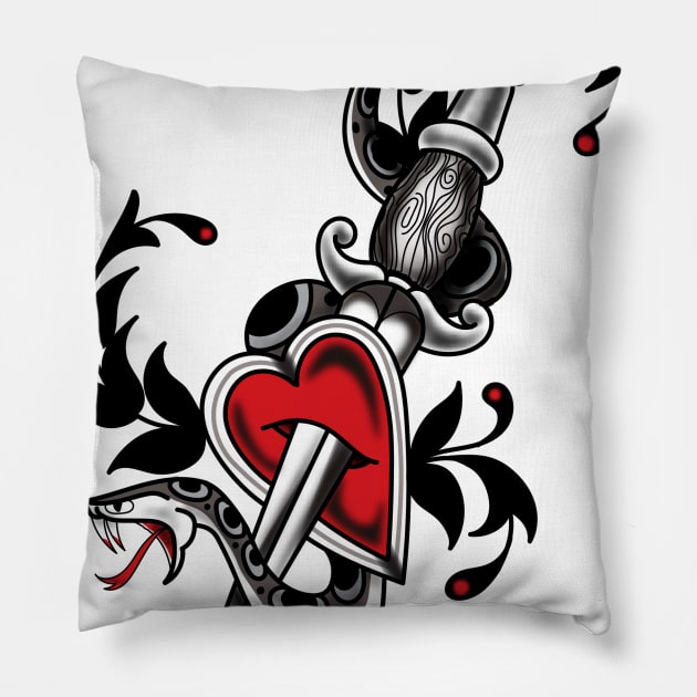 American Traditional Snake and Dagger Tattoo Design Pillow by StoreyArt