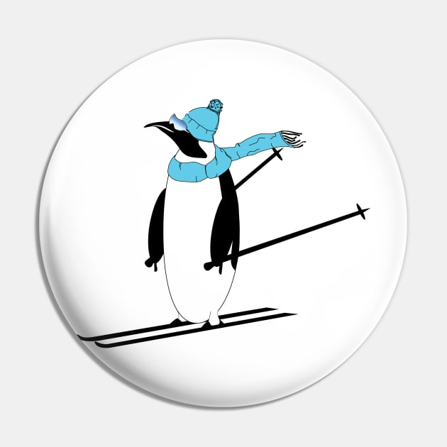 AnimalCreations Totally Rad Penguin Cartoon Skier Pin by ACGraphics