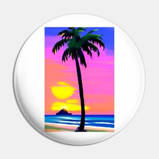 Evening Summer Sunset Palm Tree Beach Ocean Artistic Paradise Pin