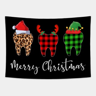 Merry Christmas Leopard Red Green Plaid Tooth Tapestry