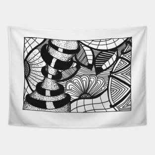 Abstract black and white Coloring page inspired by zentangle Tapestry