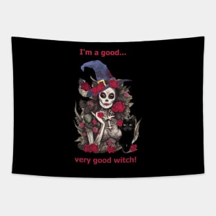 Good Witch and cat for cute Halloween, purple roses,scary, spooky Tapestry