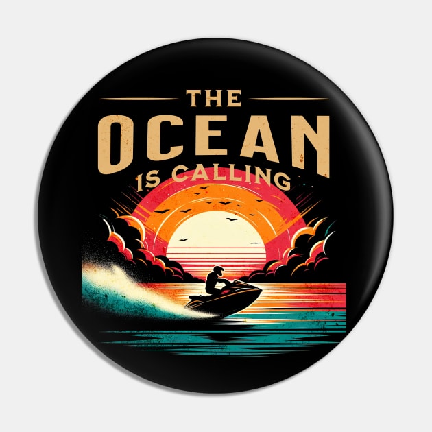 The Ocean is Calling Jetski Design Pin by Miami Neon Designs