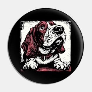 Retro Art Basset Hound Dog Lover Pin