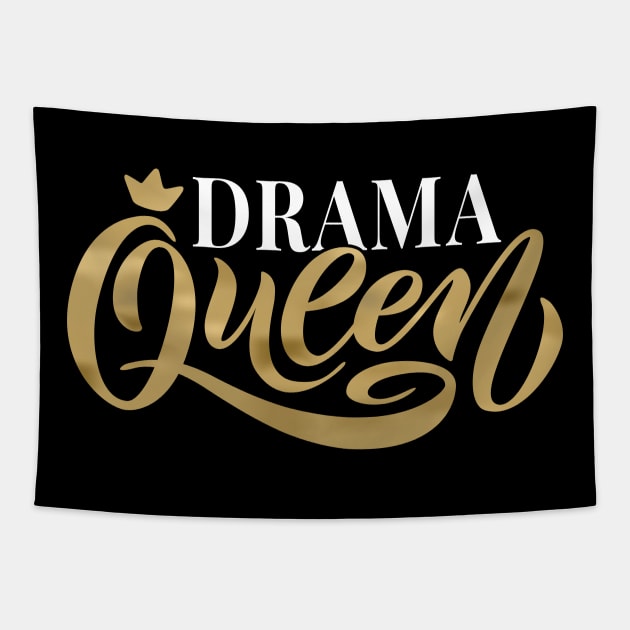 Drama Queen with White and Gold Color letters Tapestry by Eskitus Fashion