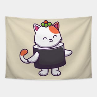 Cute Cat Sushi Salmon (3) Tapestry