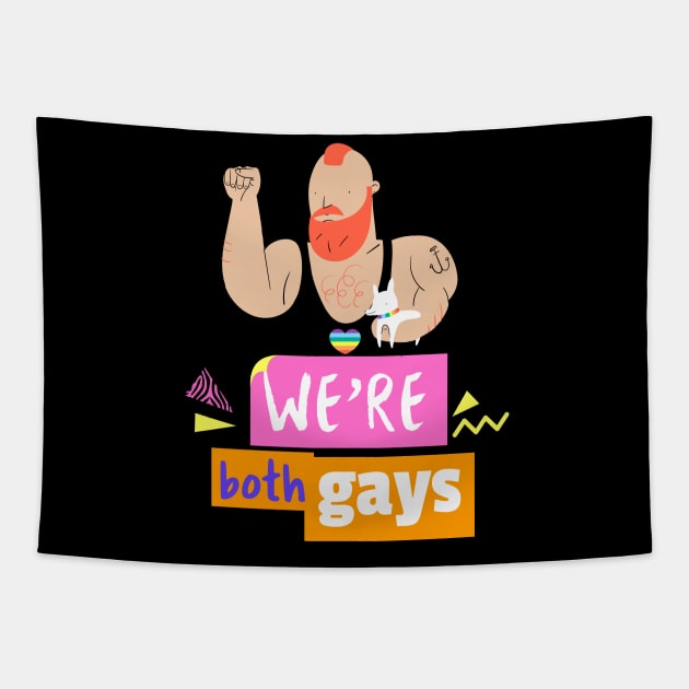 We're Both Gays- tough dude and his dog- pride Tapestry by maggzstyle