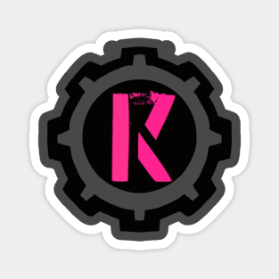 Pink Letter K in a Black Industrial Cog Magnet