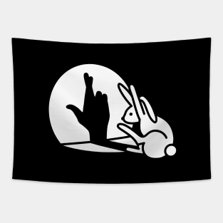 Funny rabbit hand shadow crossed fingers good luck Tapestry