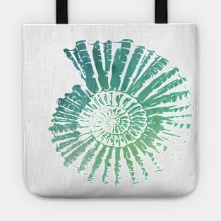 Nautilus Shell Design in Blue and Green Paint Strokes Pattern Tote