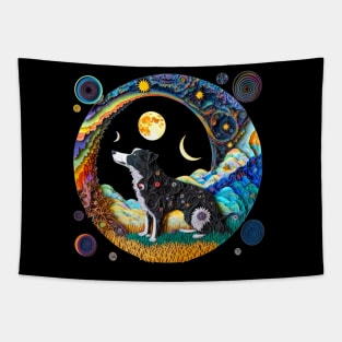 Fantasy Border Collie Dog Cute Moon Phases Paper Quilling Cattle Herding Dogs Tapestry