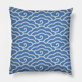 Traditional Chinese Cloud Pattern - Hong Kong Retro Light Blue with Cream Pillow