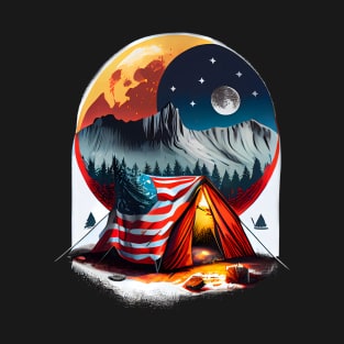 Adventure Awaits: Explore the Great Outdoors with Cool Hiking and Camping Motifs in the USA T-Shirt