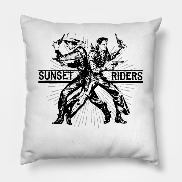 SUNSET RIDERS Pillow by theanomalius_merch