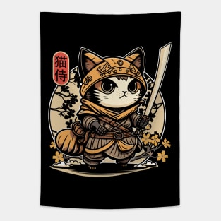 Samurai Cat Tattoo, Kawaii Ninja Cat Tapestry