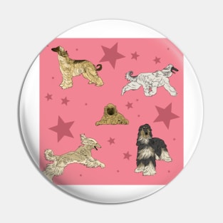 Afghan Hounds Stars Pink Pin